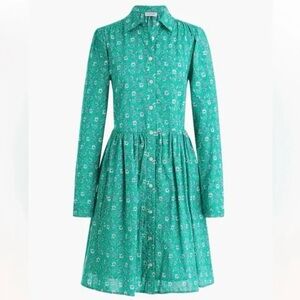 J. Crew Teal Floral Long Sleeve Dress
